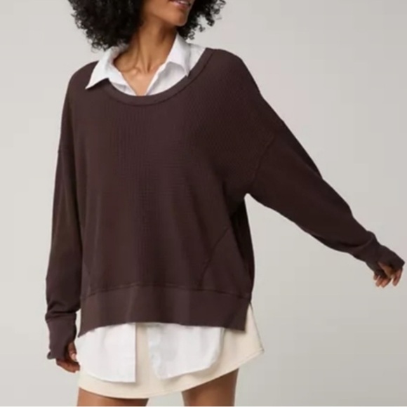 aerie Tops - Aerie Wow Waffle Long Sleeve Thermal Shirt Brown